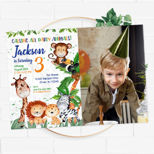 Invitación Animales de Fiesta Safari Jungla Zoo Cumpleaños Fo