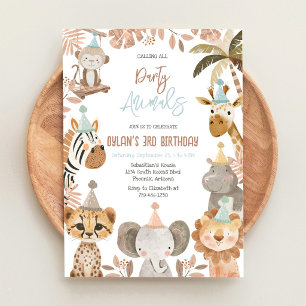 Invitación Animales de Fiesta Safari Jungla Zoológico Cumplea