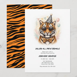 Invitación Animales de Fiesta Tigre Divertido Cumpleaños de N