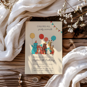 Invitación Animales de Fiesta Tigre, Hipopótamo, Pingüino Cum