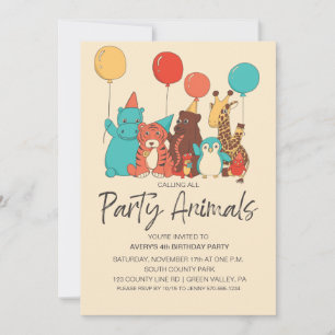 Invitación Animales de Fiesta Tigre, Pingüino, Cumpleaños de 
