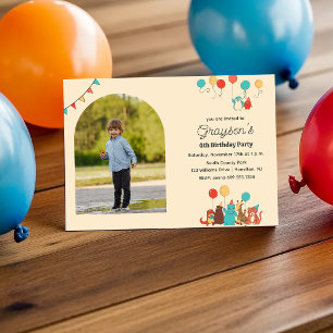 Invitación Animales de Fiesta y Foto con Forma de Arco Cumple