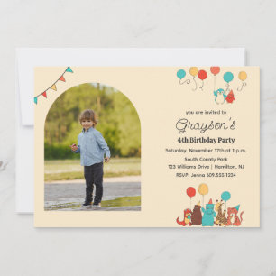 Invitación Animales de Fiesta y Foto con Forma de Arco Cumple