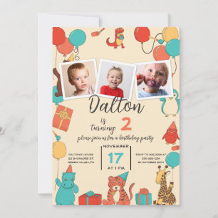 Invitación Animales de Fiesta y Fotos Cumpleaños de Niños