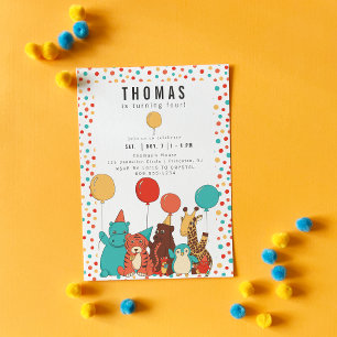 Invitación Animales de Fiesta y Lunares Cumpleaños Personaliz