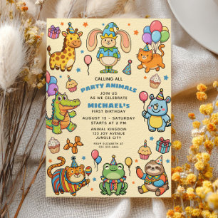 Invitación Animales de Fiesta ZOO Caprichoso Primera Fiesta d