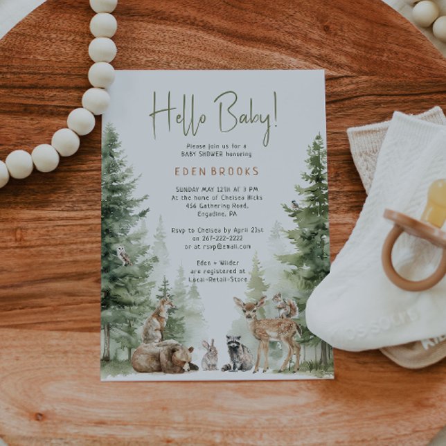 Invitación Animales de Forest Woodland "Hello Baby" Baby Show (Subido por el creador)