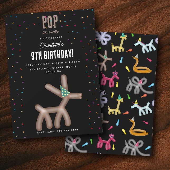 Invitación Animales de Globo Ciervo Tema de Fiesta de Cumplea (Balloon Animals Deer Kids Birthday Party Theme Invitation)