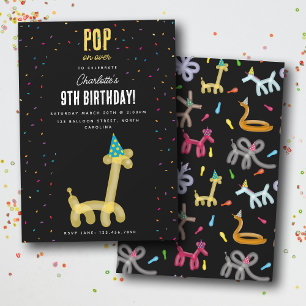 Invitación Animales de Globo Jirafa Tema de Fiesta de Cumplea