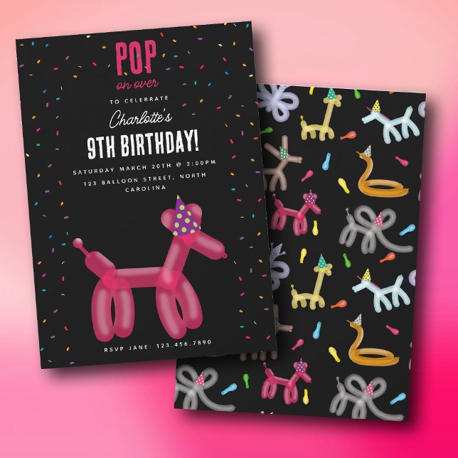 Invitación Animales de Globo Perro Tema de Fiesta de Cumpleañ (Balloon Animals Dog Kids Birthday Party Theme Invitation)