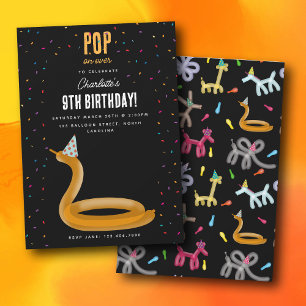 Invitación Animales de Globo Serpiente Tema de Fiesta de Cump