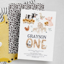 Animales de granja Acuarela Moderno Primer Cumplea