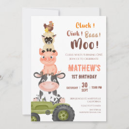 Invitación Animales de granja Baa Moo Holy Cow 1er cumpleaños