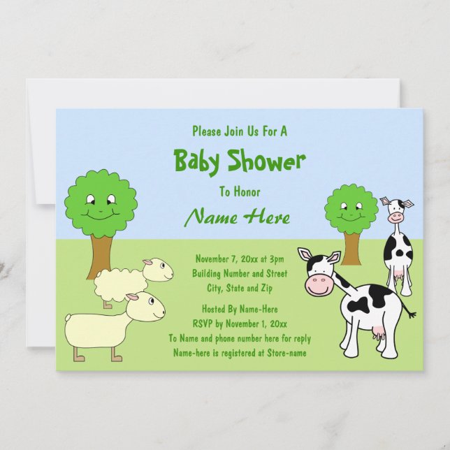 Invitación Animales de granja Baby Shower (Anverso)