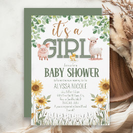 Invitación Animales de Granja Baby Shower para Niña