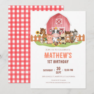 Invitación Animales de granja Barnyard 12º cumpleaños