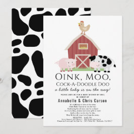Invitación Animales de granja Barnyard Baby Shower blanco por