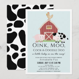 Invitación Animales de granja Barnyard Blue Boy Baby Shower