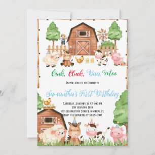 Invitación Animales de granja Barnyard Blue Boy Birthday Part