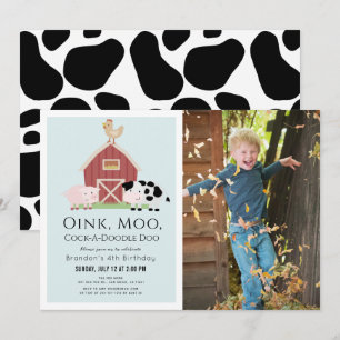 Invitación Animales de granja Barnyard Blue Boy Photo Birthda