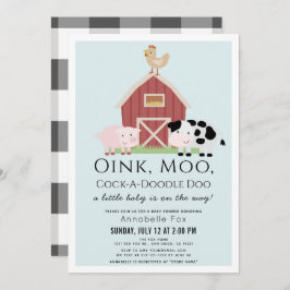 Invitación Animales de granja Barnyard Gingham Blue Boy Baby 