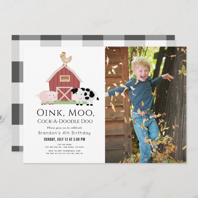 Invitación Animales de granja Barnyard Invitat de cumpleaños  (Anverso / Reverso)