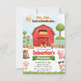Invitación Animales de granja Barnyard Red Tractor Cumpleaños