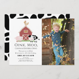 Invitación Animales de granja Barnyard White Photo Birthday