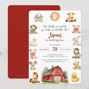 Invitación Animales de granja bebé en acuarela Fiesta de cump