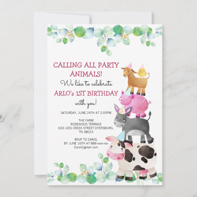 Invitación Animales de granja Birthday Barnyard (Anverso)