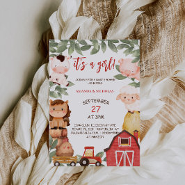 Invitación Animales de granja Boho Chicas Cute Baby Shower