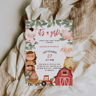Invitación Animales de granja Boho Chicas Cute Baby Shower