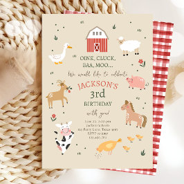 Invitación Animales de granja Boy Gingham Barnyard Birthday I