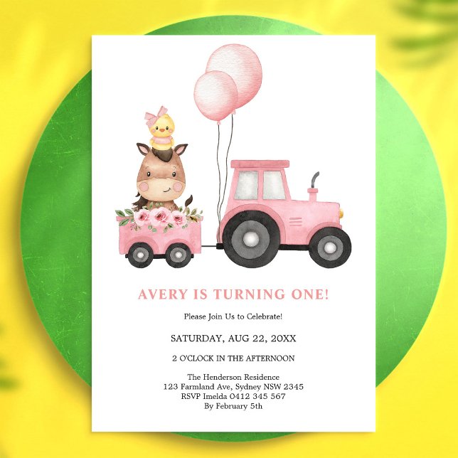 Invitación Animales de granja camión Globos Cumpleaños de niñ (Subido por el creador)