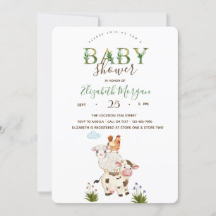 Invitación Animales de Granja Caprichosos en Acuarela Baby Sh