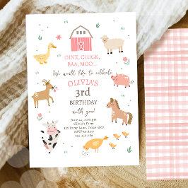 Invitación Animales de granja Chica Gingham Barnyard Birthday