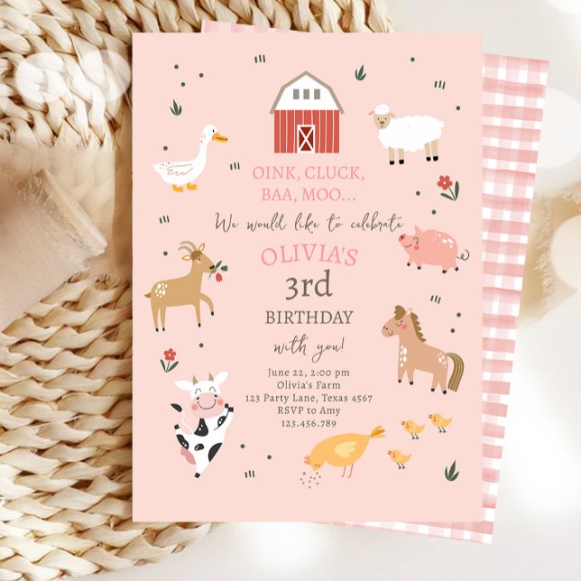 Invitación Animales de granja Chica Gingham Barnyard Birthday (Subido por el creador)