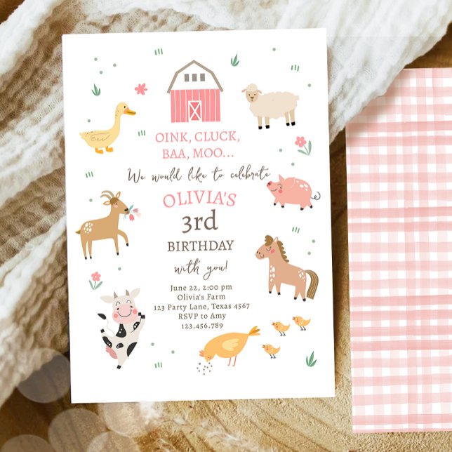 Invitación Animales de granja Chica Gingham Barnyard Birthday (Subido por el creador)