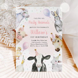 Invitación Animales de granja Chica rosado Barnyard Fiesta de