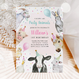 Invitación Animales de granja Chica rosado Barnyard Fiesta de