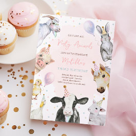 Invitación Animales de granja Chica rosado Barnyard Fiesta de