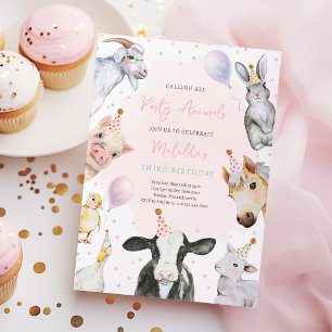 Invitación Animales de granja Chica rosado Barnyard Fiesta de
