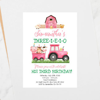 Invitación Animales de granja Chica rosado Barnyard Fiesta de