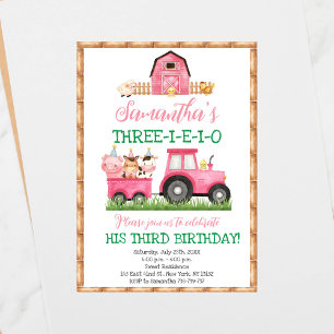 Invitación Animales de granja Chica rosado Barnyard Fiesta de