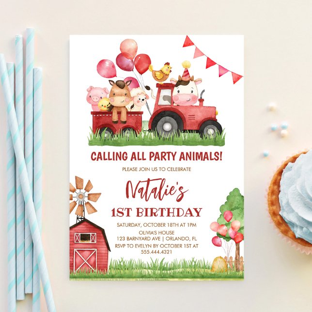 Invitación Animales de granja, corral, cumpleaños de 1 año de (Subido por el creador)
