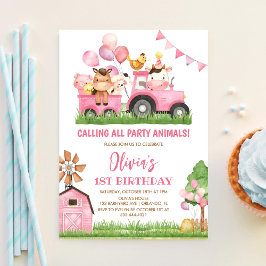 Invitación Animales de granja, corral, cumpleaños de 1 año de