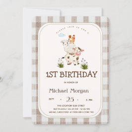 Invitación Animales de Granja Cuadros Vichy