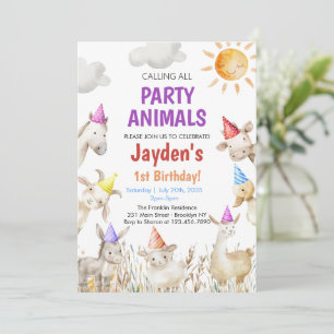 Invitación Animales de granja cumpleaños neutral Corral 1er C