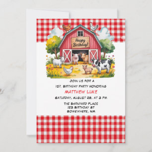 Invitación Animales de Granja Cumpleaños Niño 1er. Cumpleaños