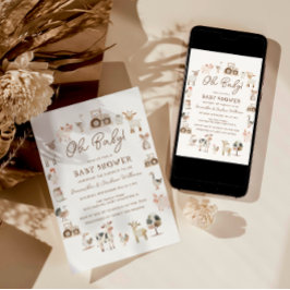 Invitación Animales de granja de animales género Baby Shower 